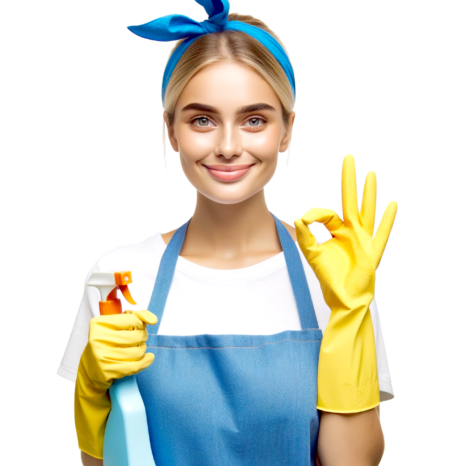 A cleaning professional giving the ok sign.